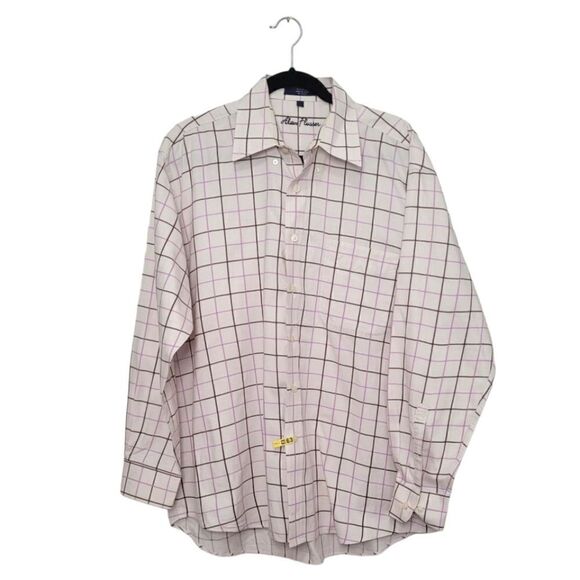 Alan Flusser Cream and Lilac Plaid Button Down Shirt - Picture 1 of 5